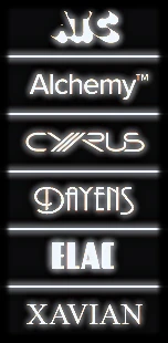 Side menu with audio brands ATC, Alchemy, Cyrus, Dayens, ELAC and Xavian